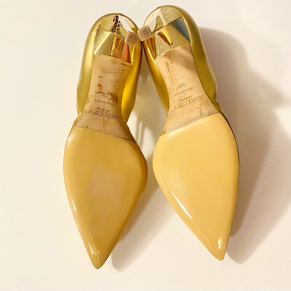JIMMY CHOO METALLIC GOLD POINTED TOE METAL HIGH HEEL PUMPS - Picture 12 of 13